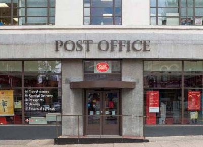 application shot of a commercial smart wall on a post office building
