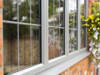 Zoomed in angled shot of white OW 70 Aluminium Casement window