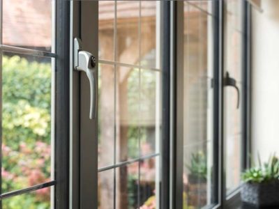 Close up of handles on OW 70 Almunium Casement Window